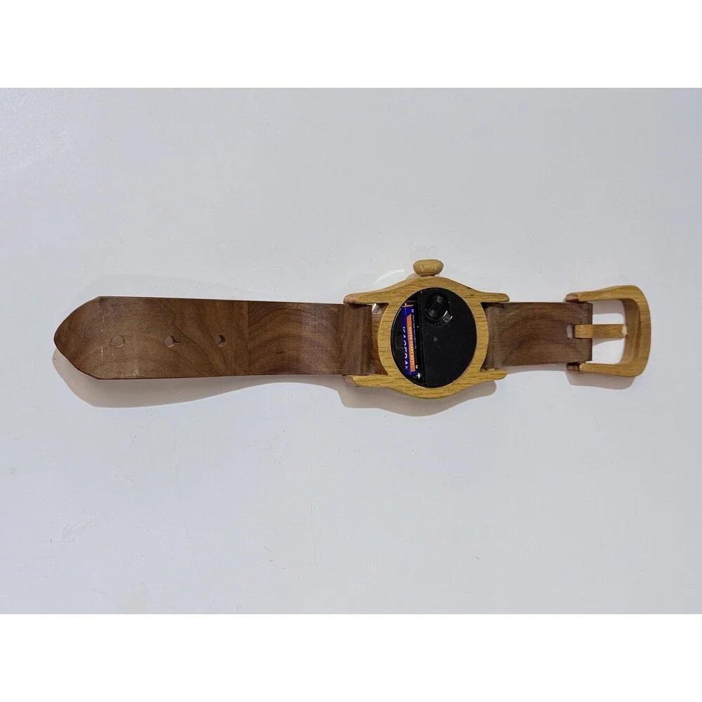 15” Wooden Wrist Watch Shaped Wall Clock Stained Wood Battery Quartz